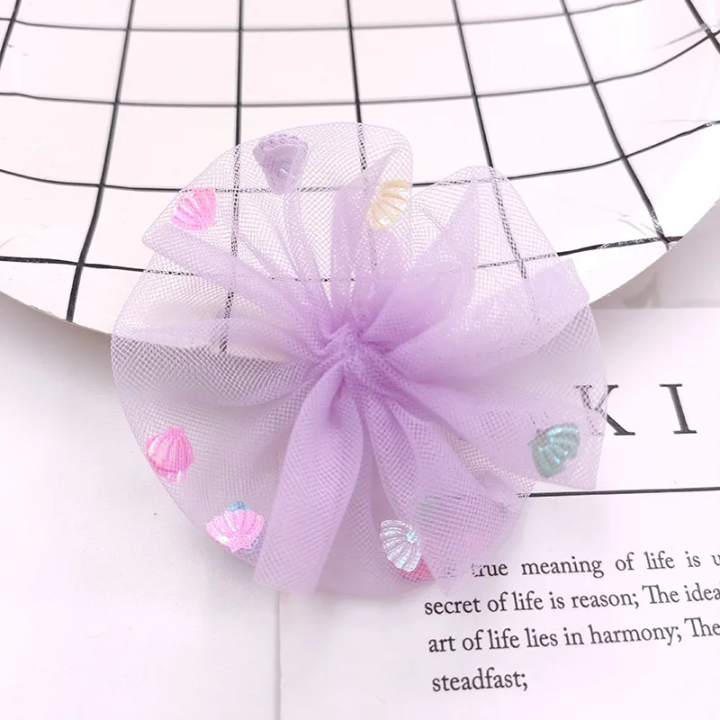 Net Gauze with Shell Flower Appliques, DIY Hat Clothes, Sewing Patches, Handmade Headwear, Hair Clips Accessories, 7cm, 20Pcs