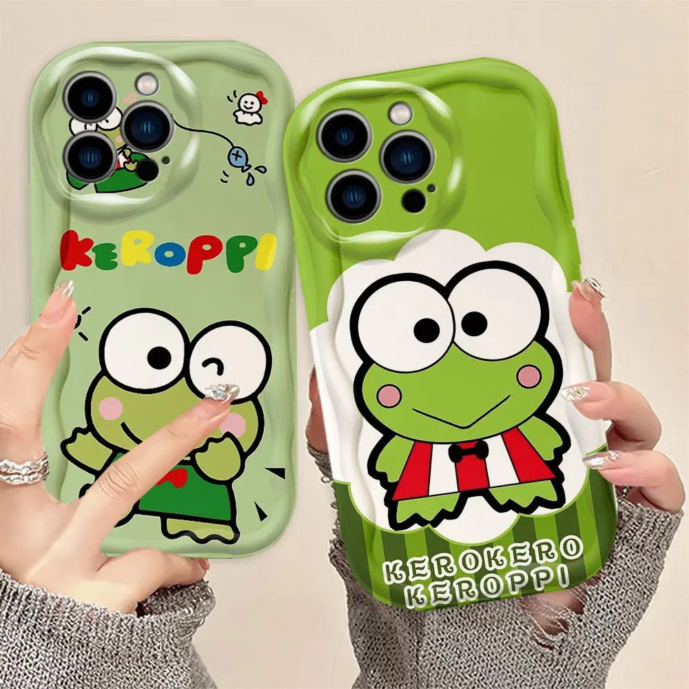 Cute Kero Keroppi 3D Wave Phone Case For OPPO A3X A9 A15 A16 A17 A31 A38 A53 A54 A57 A58 A78 A74 A79 A93 A94 Soft Silicone Case