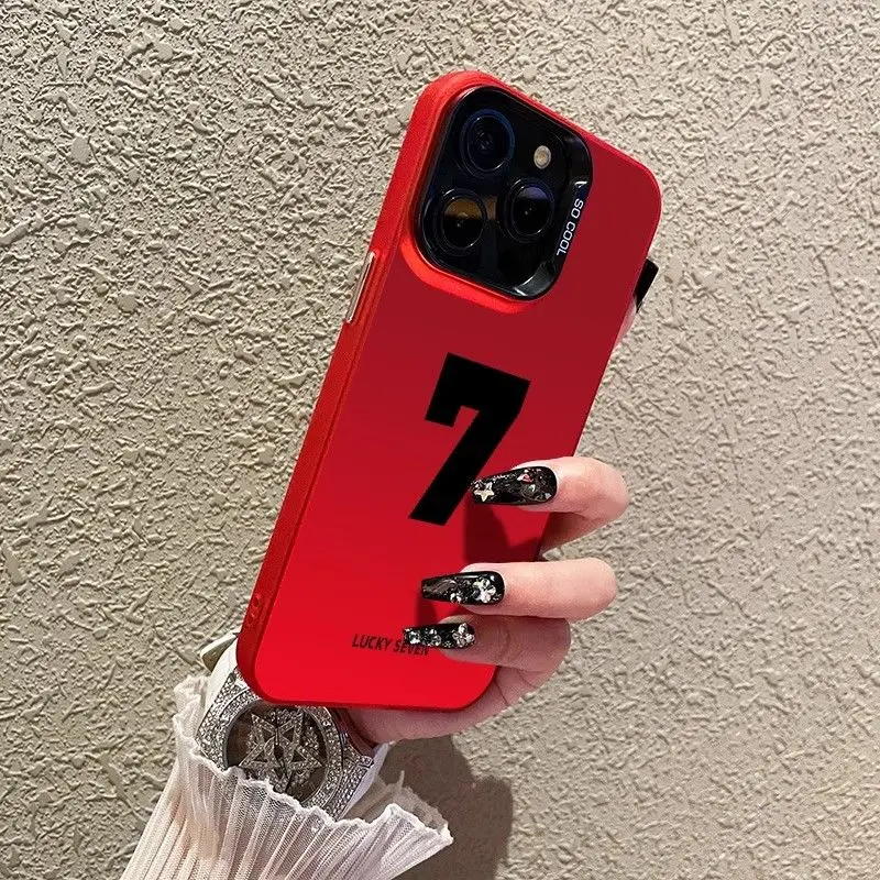 Chinese Style Lucky Number 7 Red Case for iPhone 15 14 13 Pro Max Back Phone Cover for 12 11 Pro Plus 8 7 X XS Acrylic Cover