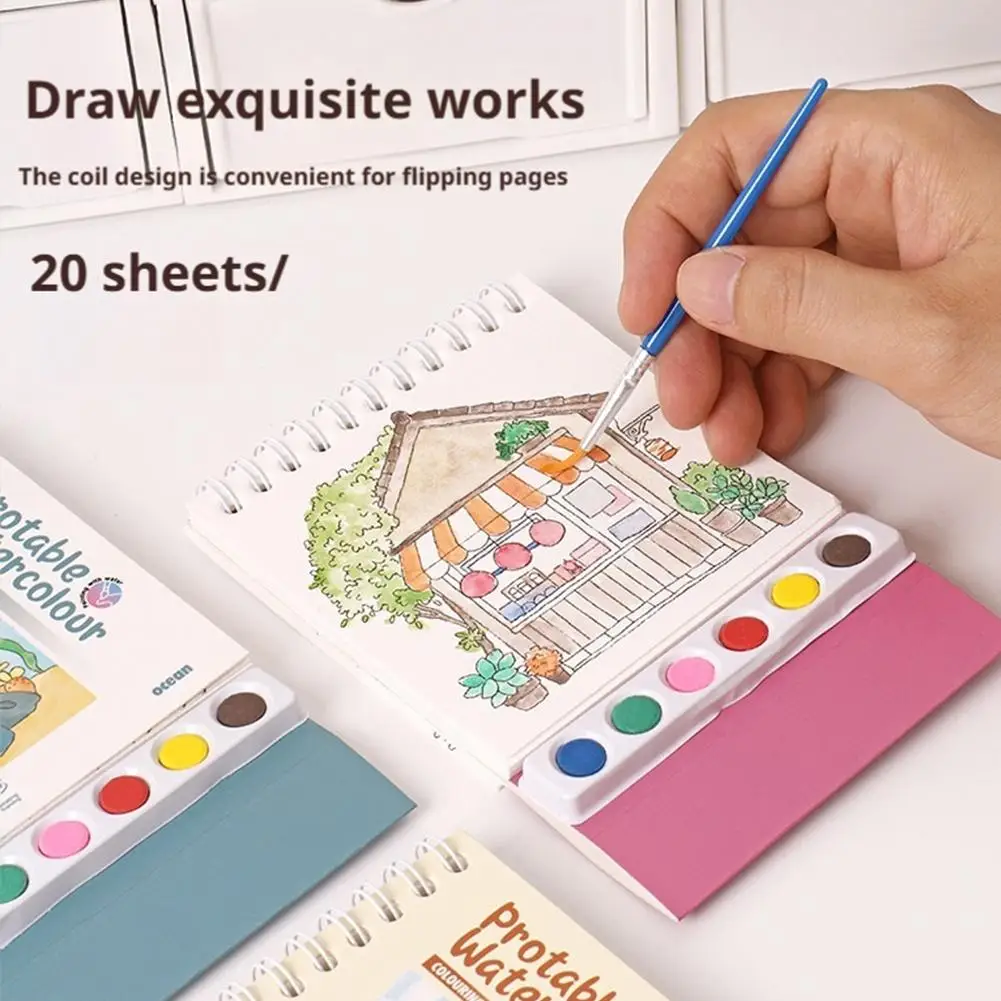 Casa portátil livro para colorir diy 20 páginas conjunto de pintura em aquarela 6 cores artes artesanato pintura esboço livro criança