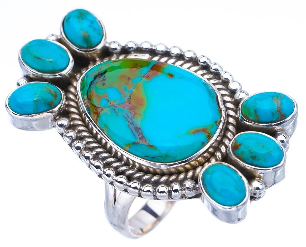 

StarGems Natural Turquoise Handmade 925 Sterling Silver Ring 9.75 F0455