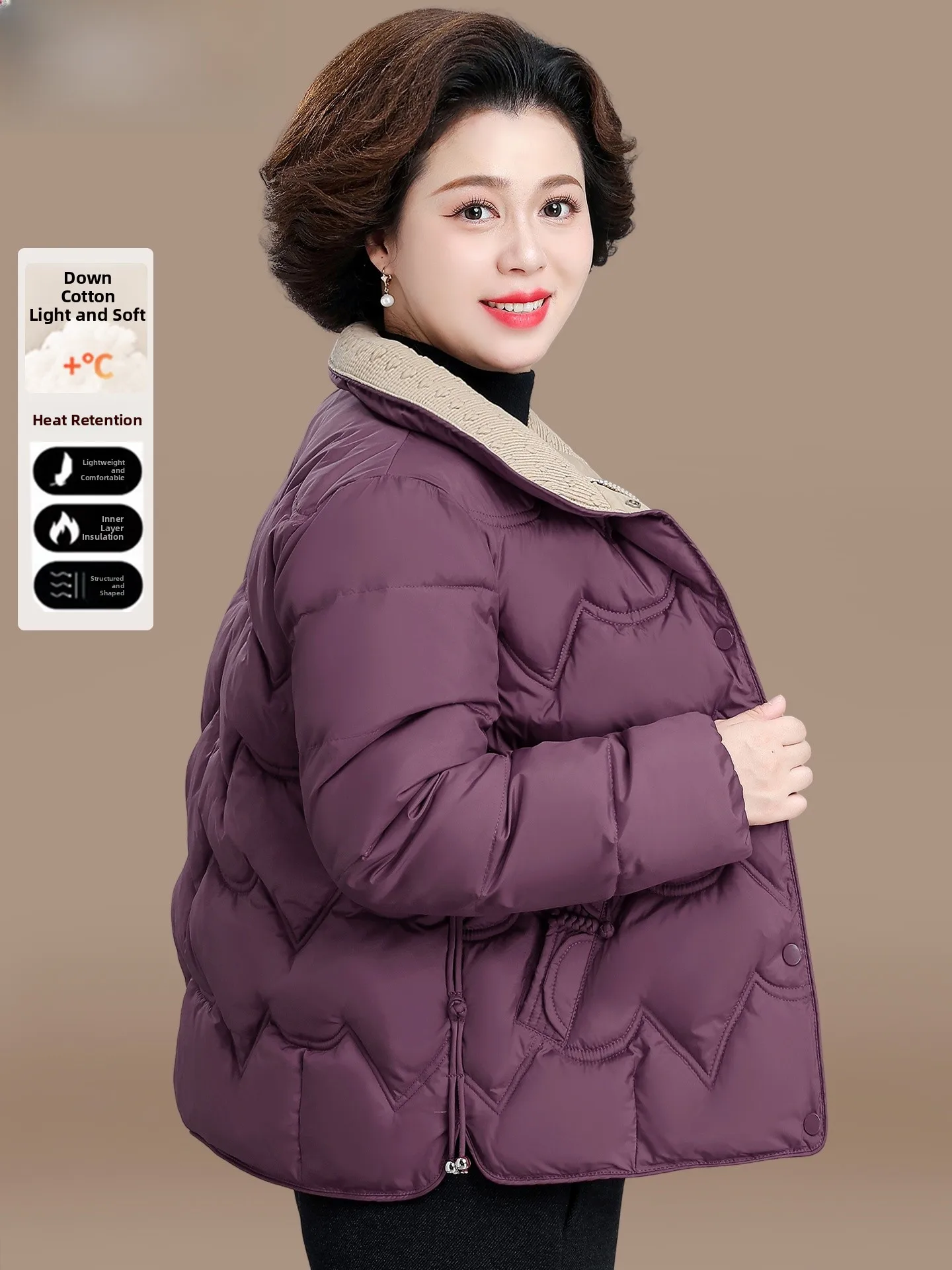 

Winter Faion ort down Jaet Lightweight Cotton Padded Coat for Middle-Aged And ly Women Warm Sli Zipper Design