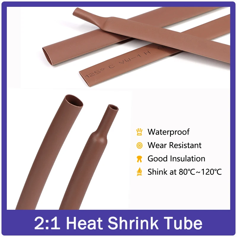 

1-25M Brown 2:1 Heat Shrink Tube Dia 0.6mm ~ 80mm Polyolefin Heat Shrinkable Tubing Cable Sleeving Wrap DIY Cable Repair Sleeves