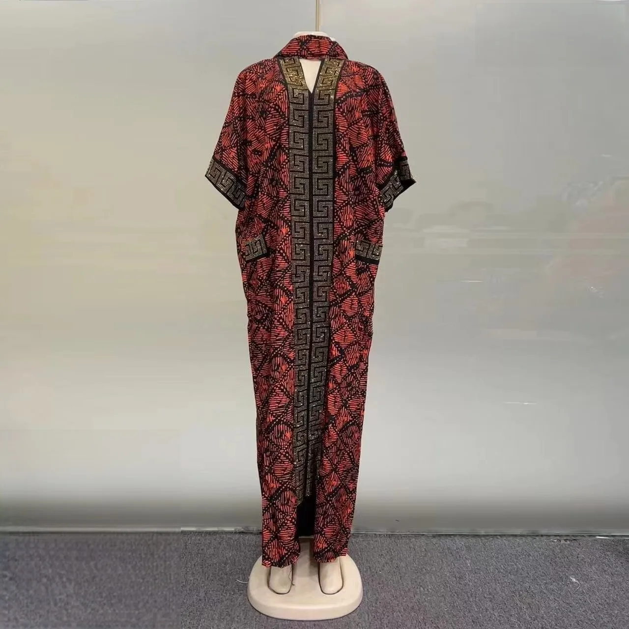 2025 New Fashion Hot Style Heavy Industry Hot Diamond Flap Pocket Pants Middle Eastern Bubu V Neck Evening Dress African Print Loose Muslim Women's Dress