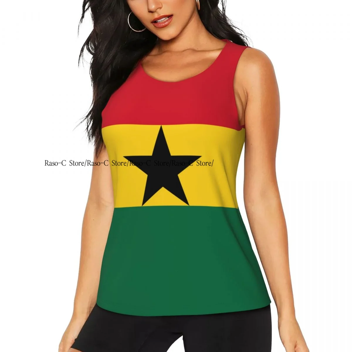 Women's Sleeveless Yoga Tank Top Ghana Flag Quick Dry Running Training Sports Vest Fitness Gym Top Workout Yoga Shirts