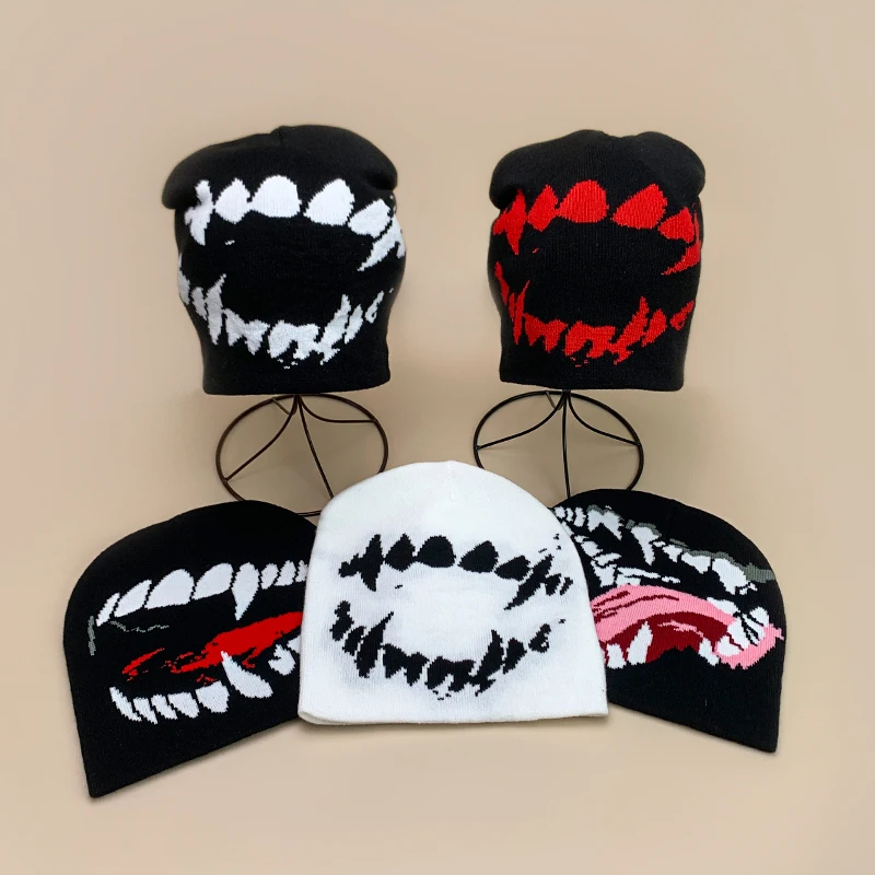 American Style Devil Hip Hop Knitted Hats Autumn and Winter New Unisex Funny Warm Personal Versatile Street Fashion ins Beanies