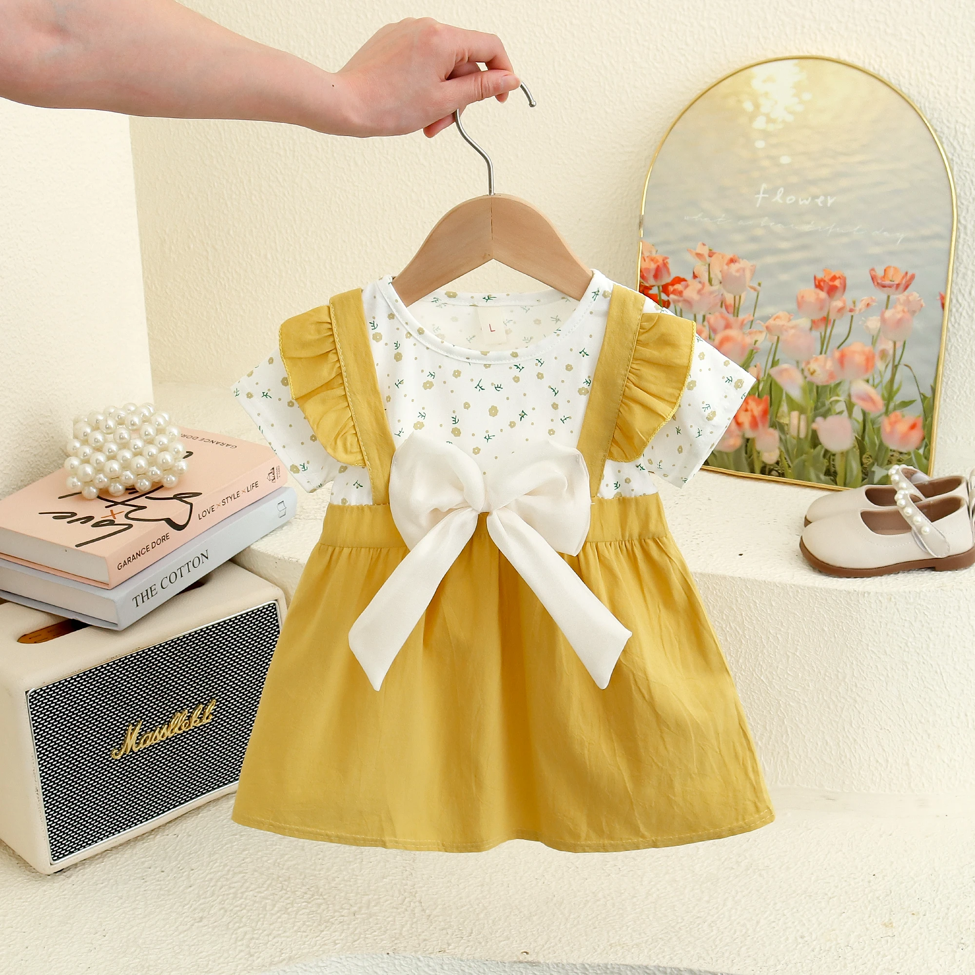 

Baby Girl Dresses Summer Floral Bow Girl Dresses Cute Cotton Short Sleeve Baby Dresses Baby Clothes Girl