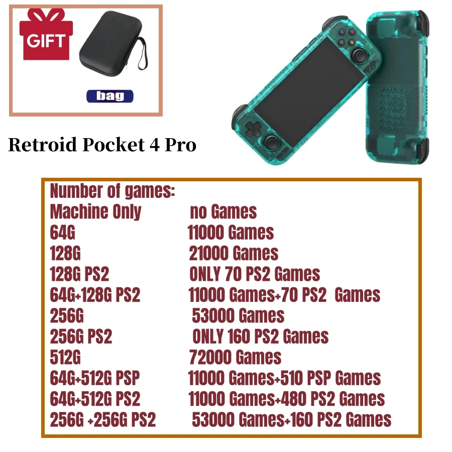 512G Retroid Pocket 4 Pro Retro El Oyun Video Oynatıcı Konsolu 4.7