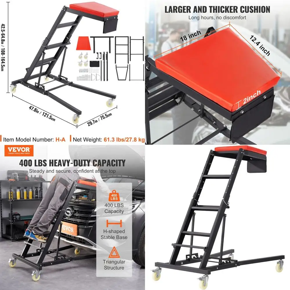 

VEVOR Top Automotive Creeper, Creeper Engine Creeper 42,5–64,8 дюйма, высокий топ, емкость 400 фунтов, 4 поворотных ролики, мягкая палуба