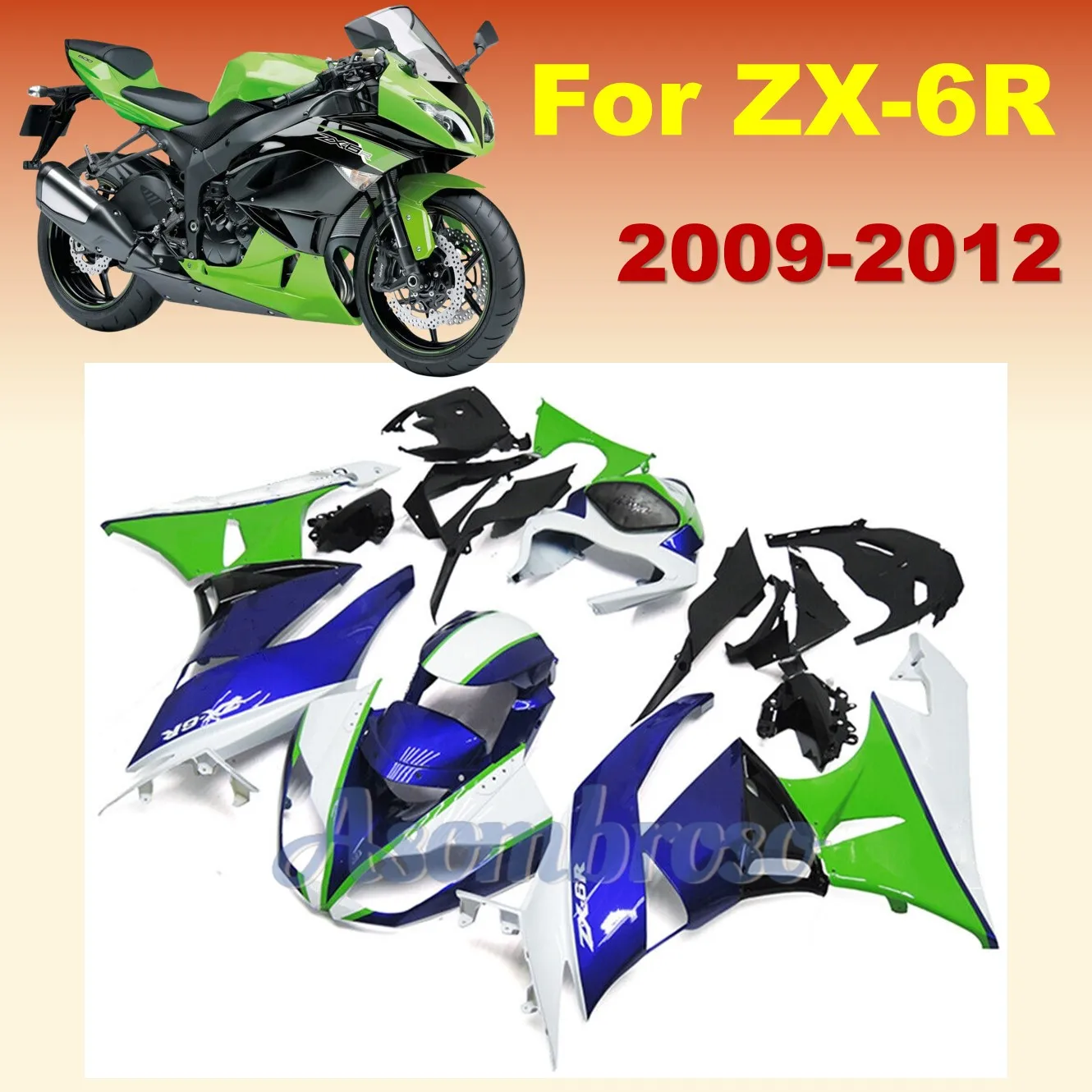 Sportbike Fairing kit For Ninja ZX6R 2009 2010 2011 2012 ZX-6R 09 10 11 12 ZX 6R 636 blue/green/white/black Bodywork