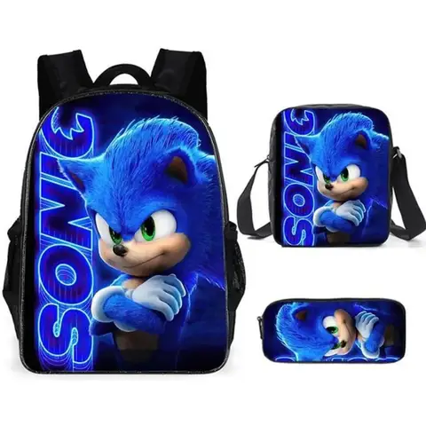 Nuevo conjunto de mochila de escuela primaria Sonic, mochila de dibujos animados de Anime, bolso de hombro individual, estuche de bolígrafo, tela Oxford, transpirable, impermeable...