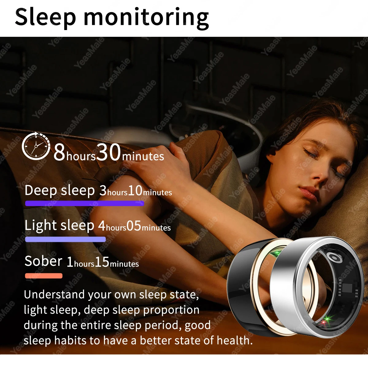 2024 New Smart Ring Heart Rate Blood Pressure/Oxygen Monitoring Sleep/Mood Monitoring Wireless charging Smart Ring For Men Women