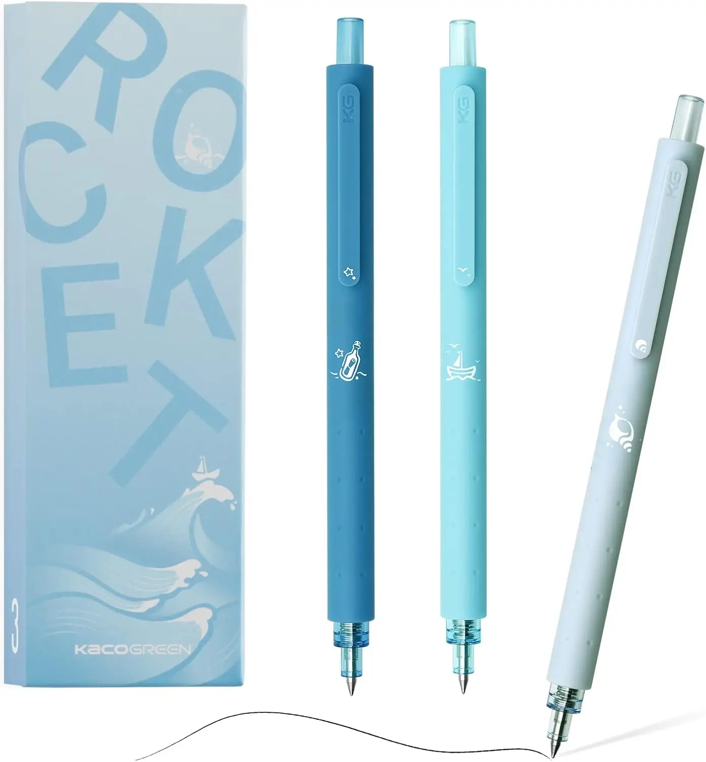 Kaco Ocean Story-Juego de 3 piezas de bolígrafo de tinta de Gel, punta fina de 0,5mm, bolígrafo estético, juego de bolígrafos retráctiles de tinta negra, suministros para la escuela y la Oficina
