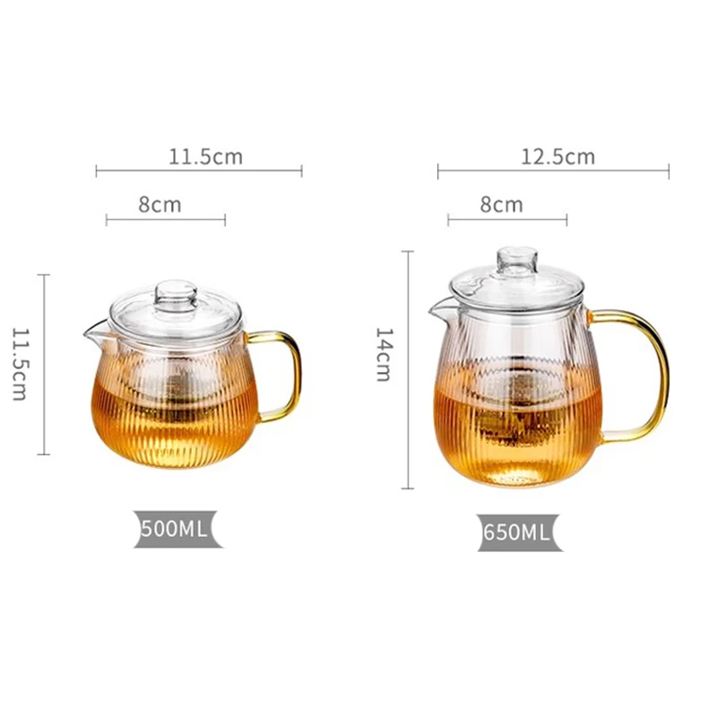 480/650ml Stripe Glass Teapot Infuser For Loose Leaf Tea Clear Heat-resistant Kettle With Tea Strainer Infuser Home Teaware