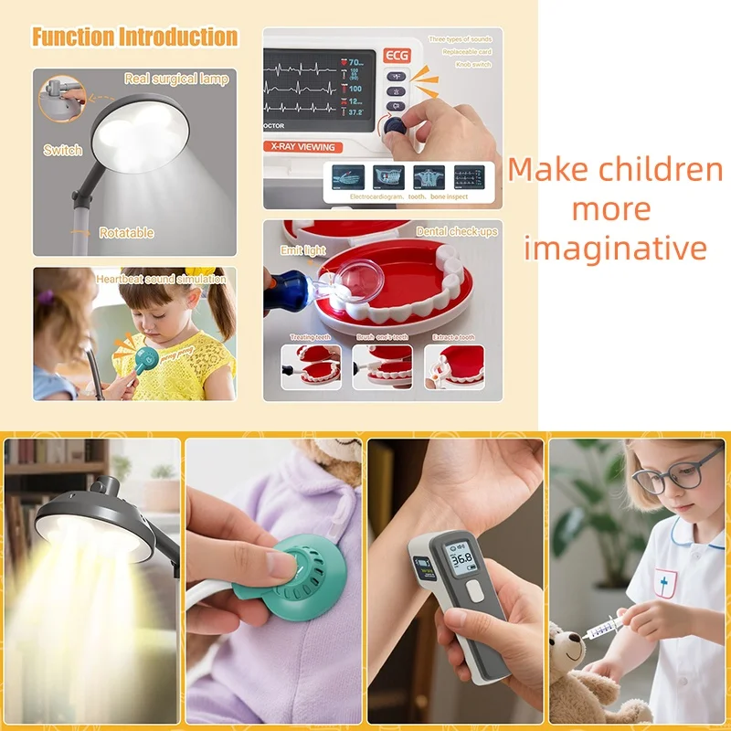 Grand ensemble de jouets de jeu de rôle pour dentiste pour enfants - avec lumières et sons, y compris les modèles dentaires + les outils de traitement, le rôle immersif