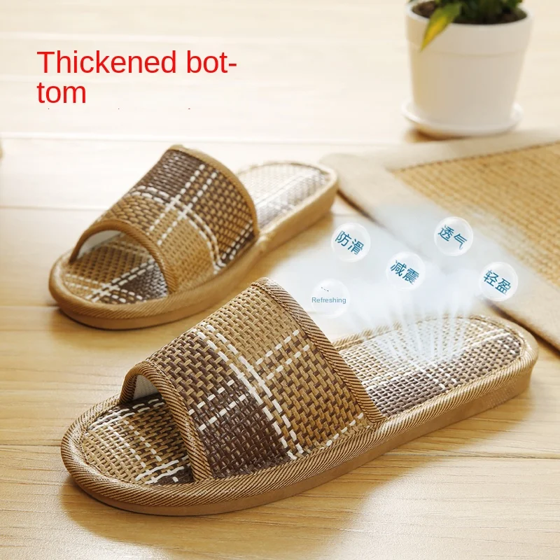 

Vine grass woven slippers for household use Summer men and women at home Couple linen slippers Indoor anti slip floor