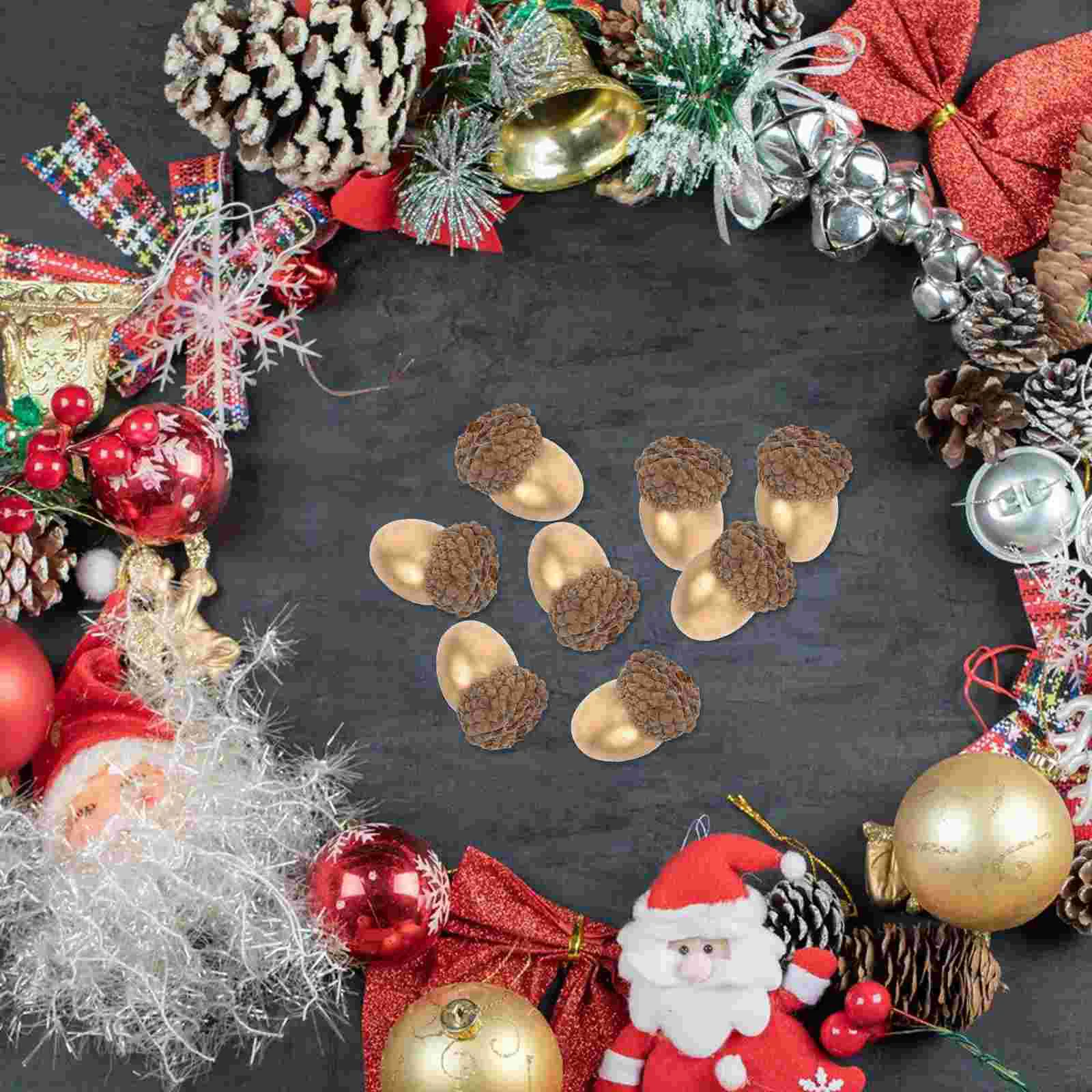 25 Pcs Decor Golden Acorn Christmas Simulation Acorns Miniature Decorative Pine Cones Lifelike Chestnuts Festival Ornaments