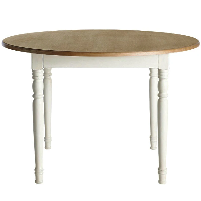 

Solid wood retro round dining table rattan art round back French dining table combination customization
