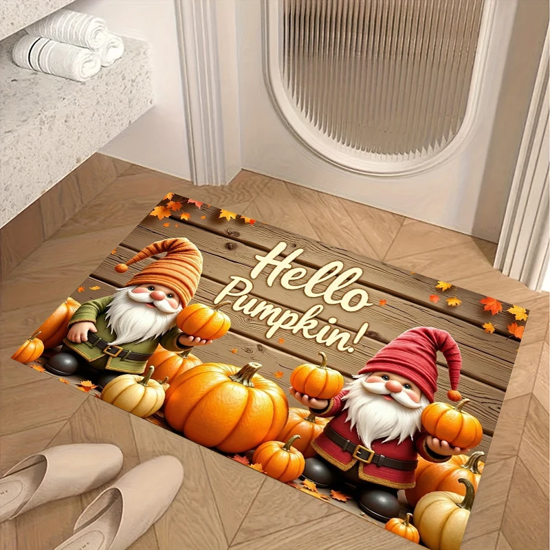 Autumn Pumpkin Gnome Doormat Hello Pumpkin Floor Mat Thanksgiving Halloween Living Room Entrance Rug