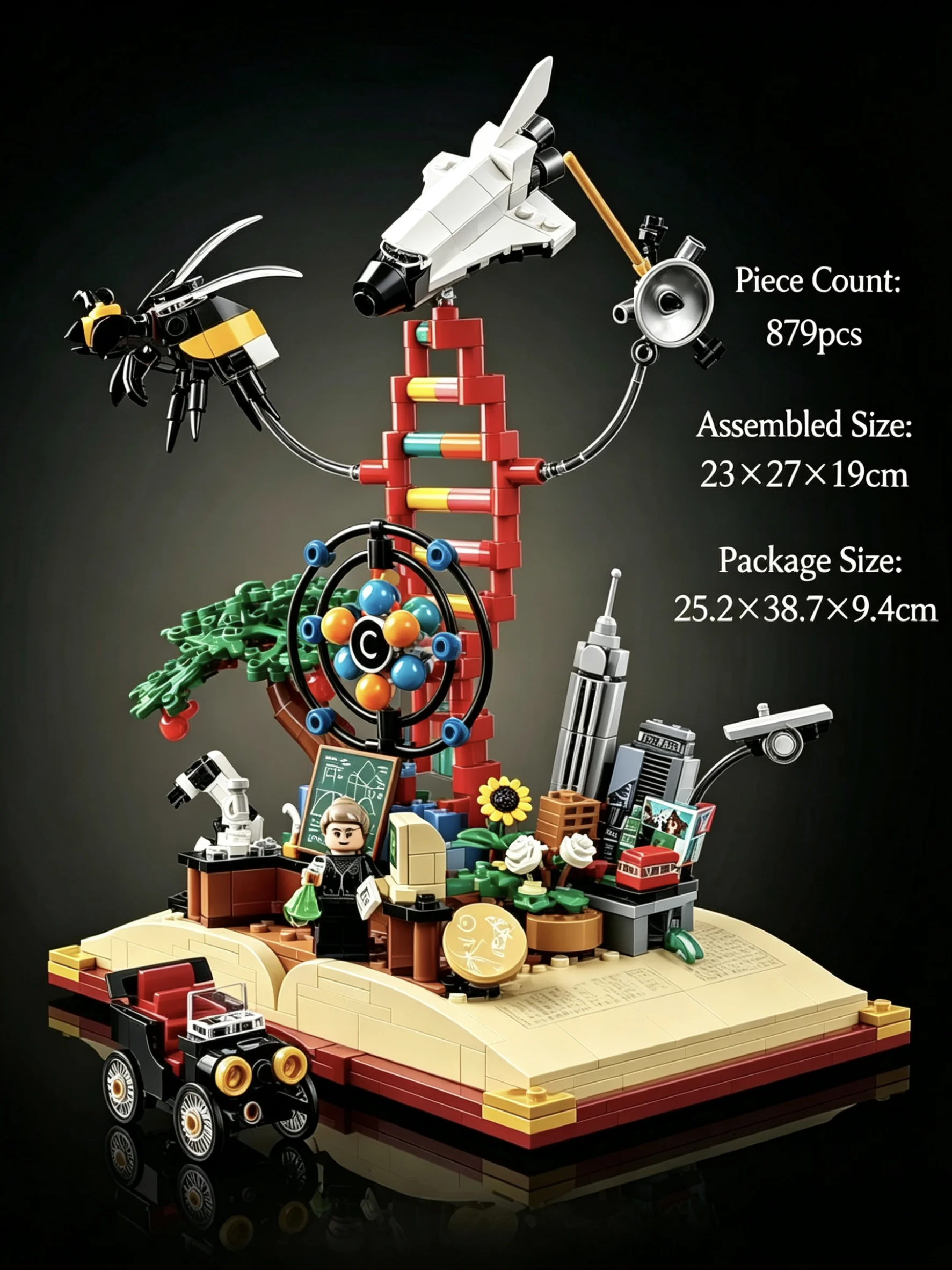 

879Pcs 21355Creative Educational Science Book Building Blocks 3D Storybook Scene Bricks Model Collectible Toy Gift for Kids
