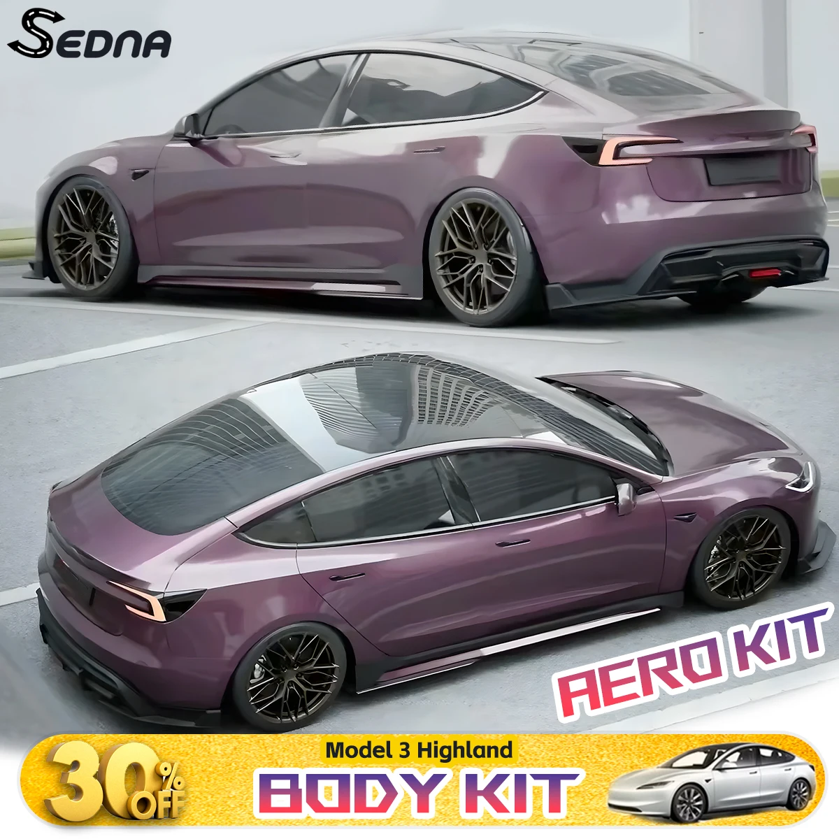 

For Model 3 Highland 2024 Body Kit Sport Refresh Front Lip Bumper Side Lip Rear Spoiler Glossy Tuning aerodynamic kit