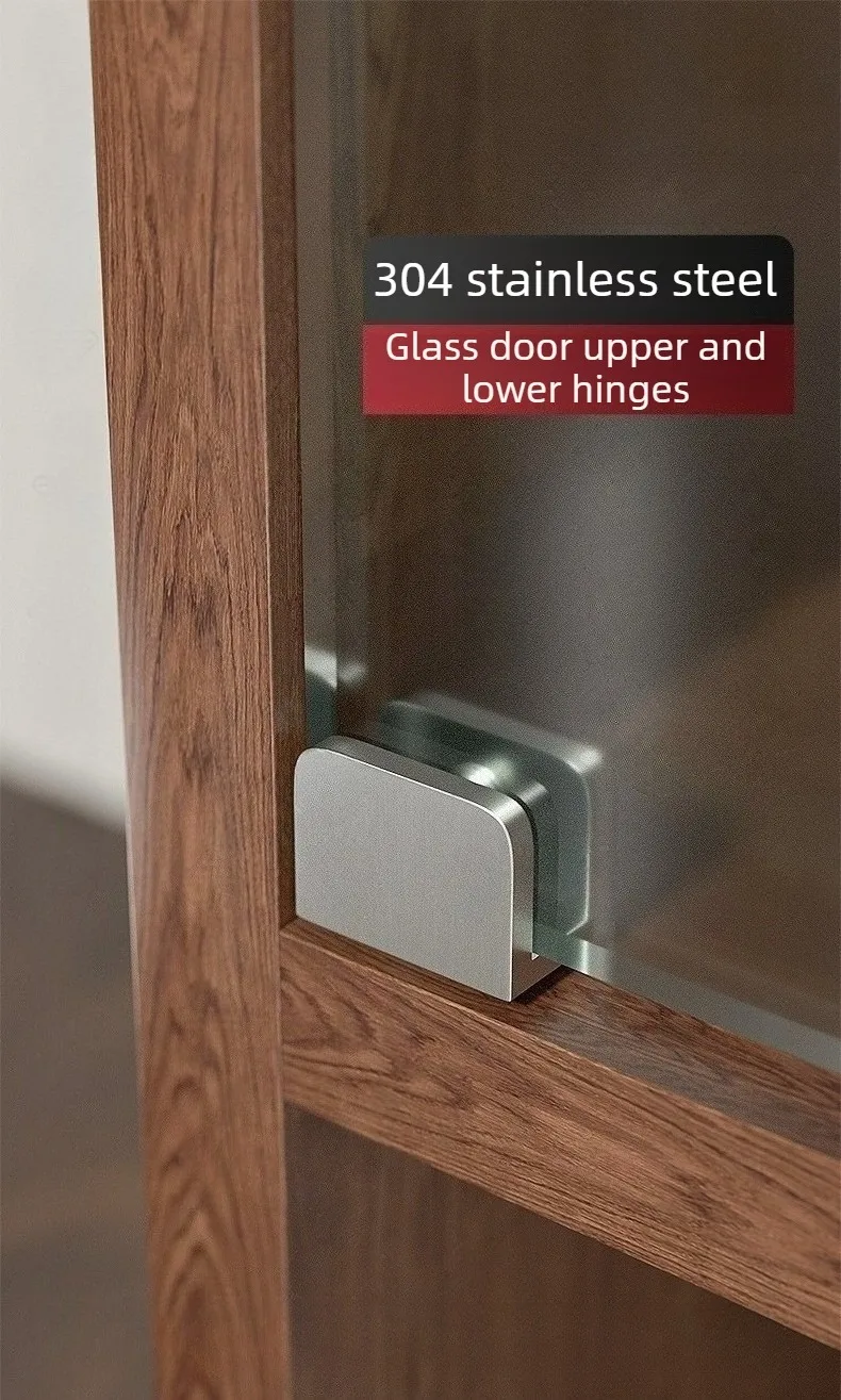 2 Stück Aktive Glastürscharniere, 90-Grad-Drehgelenk, 304 Edelstahl, Glaszubehör, Bildschirmklemmen, obere und untere Achse – Detail 1