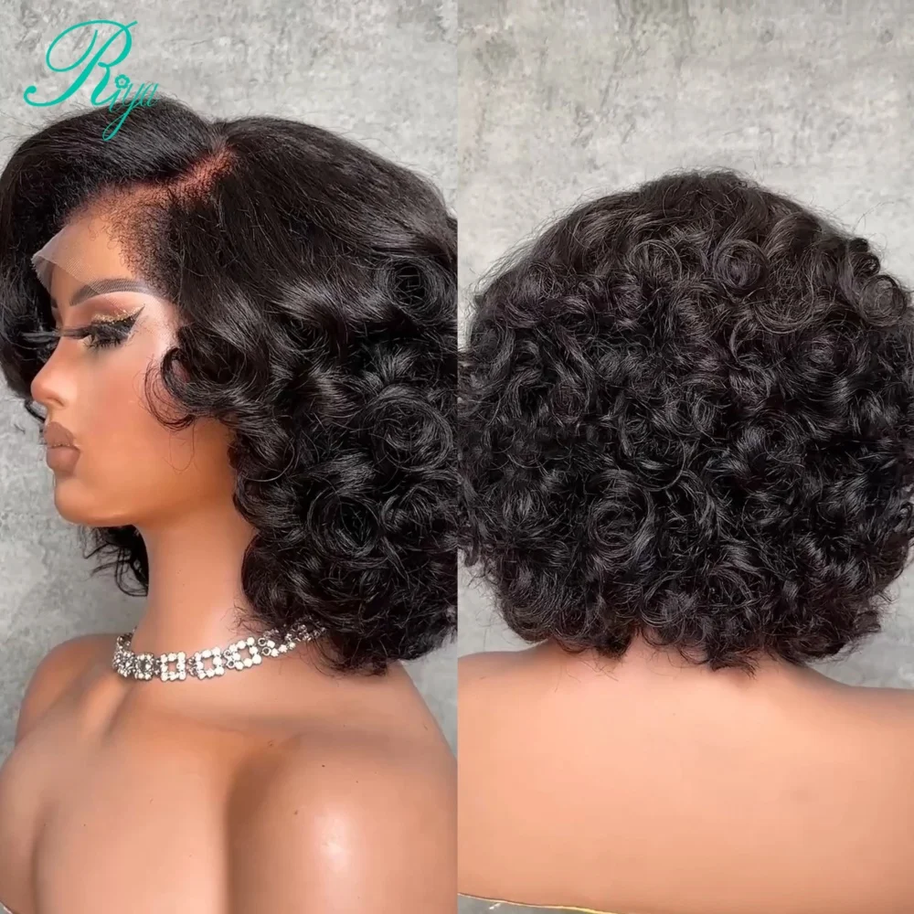 360 Lace Wear To Go Glueless Short Layered Bouncy Curly Human Hair Wig With 4C Kinky Edges 13X4 Lace Frontal Pre Cut Wig Remy