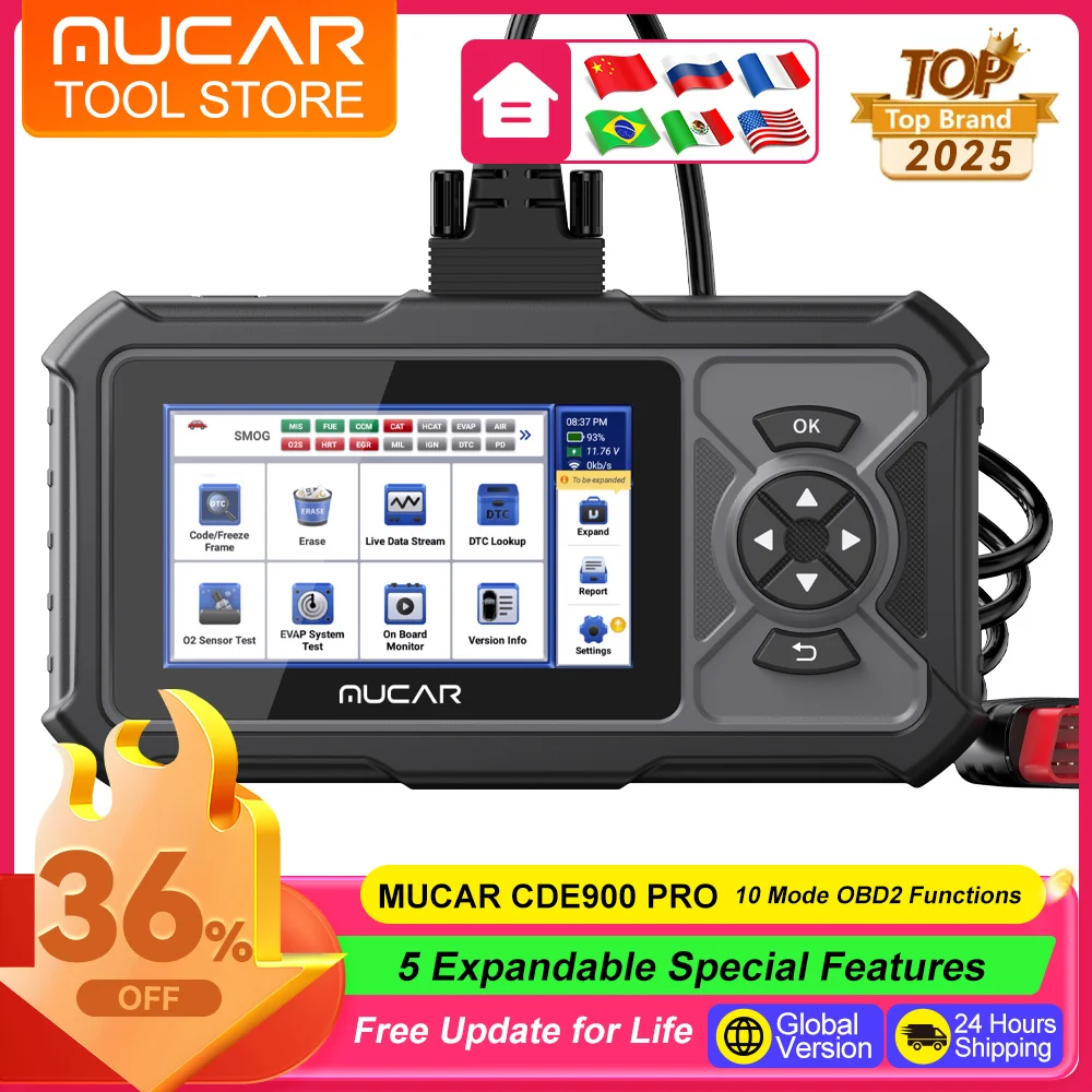 MUCAR CDE900 프로 OBD2 스캐너 진단 스캔 도구, 모든 시스템 OBDII 차량 코드 리더, 32G 무료 업데이트 진단 도구