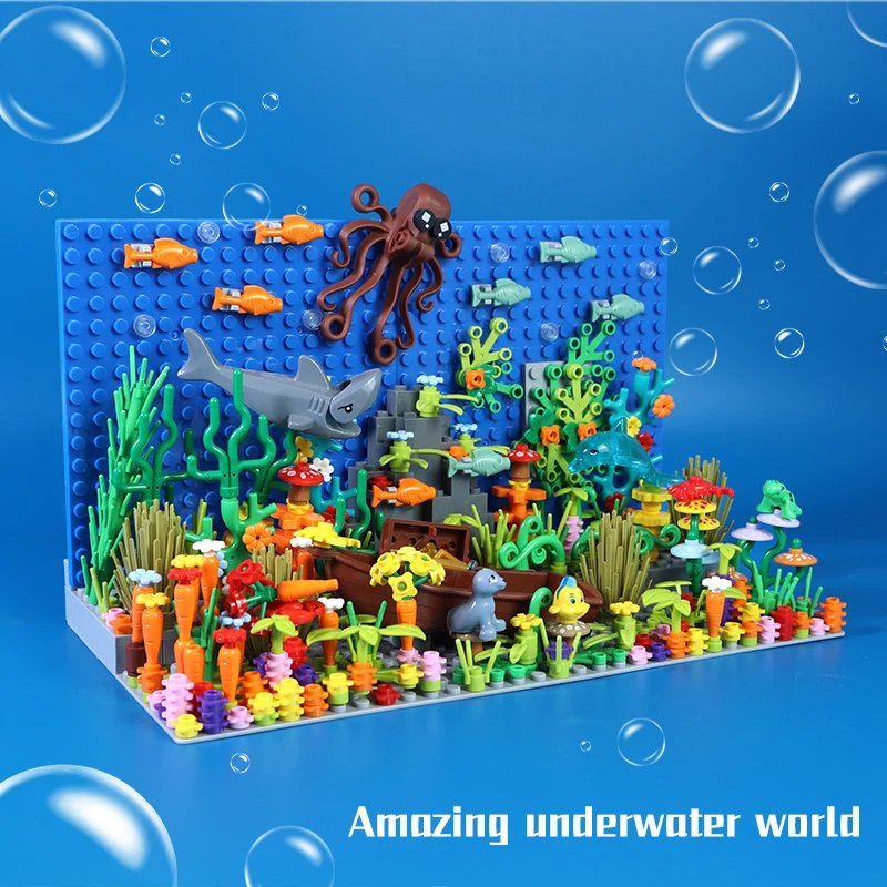 Underwater World Building Blocks Creative Blocks Toys Set Cute Animals Shark Octopus Seaweed Animal Bricks Toys for Boys Gifts