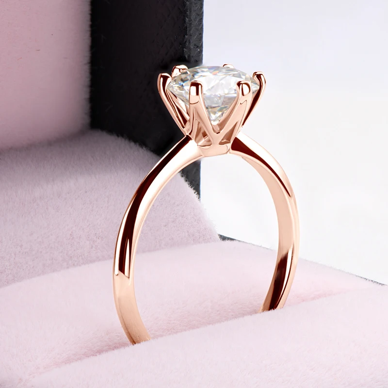 Anziw Rose Gold 0.5CT-3.0CT Moissanite Ring 925 Sterling Silver Solitaire Engagement Wedding Bands For Women Certificate Jewelry