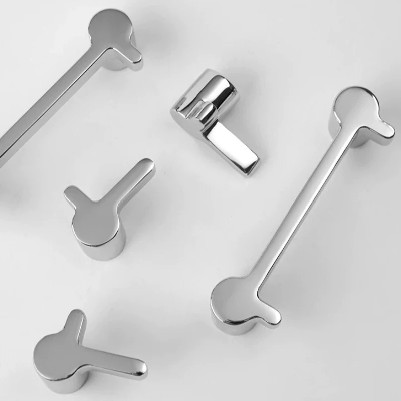 Brass Chrome Plated Silver Knob American Modern Minimalist Light Luxury Cabinet Door Handle Wardrobe Long Pulls Cabinet Handle