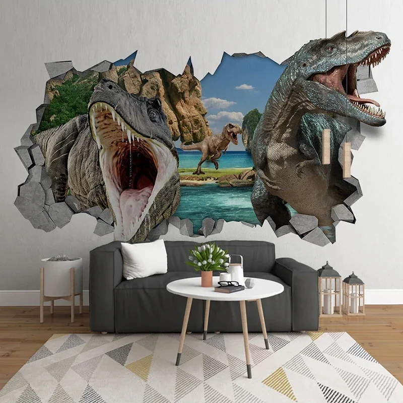 

Custom 3D Photo Poster Wallpaper For Kids Room 3D Dinosaur Children Bedroom Kindergarten Living Room Background Mural De Parede