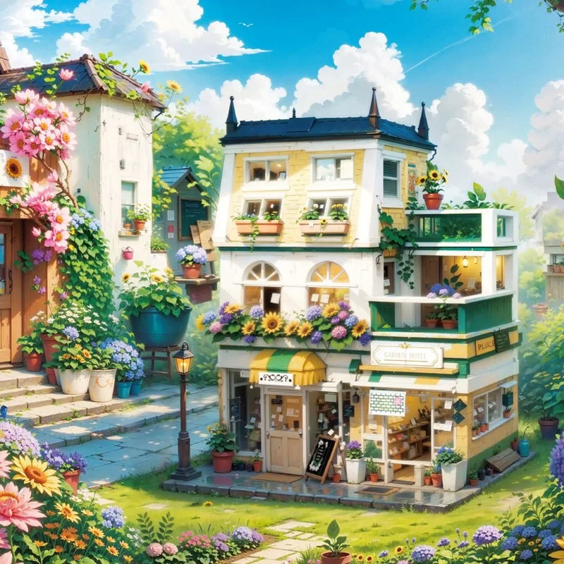 MOC Schloss Architektur Street View Garten Hotel Modell Bausteine Blume Manor Exquisite Oranamente Ziegel DIY Spielzeug Kind Geschenk