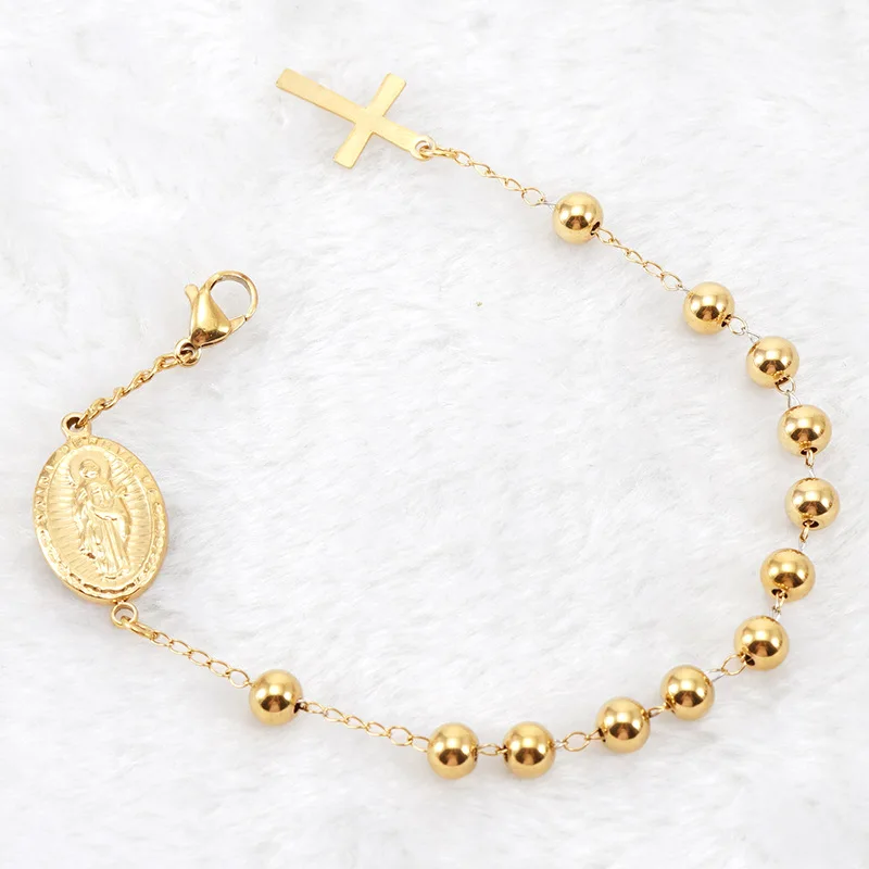 Fashion Stainless Steel Virgin Mary Beaded Religious Bracelet for Men Women Daily Wear Hand Jewelry Wholesale