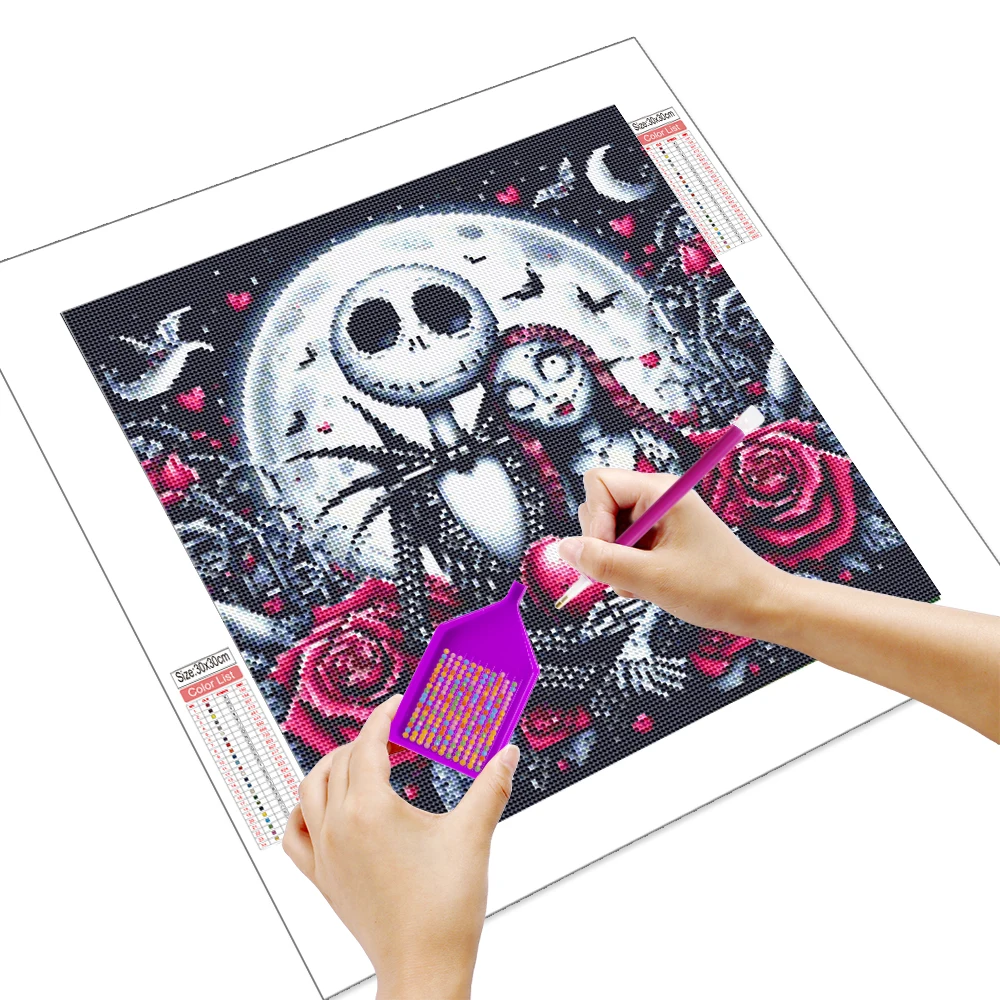 Disney Full Round Diamond Painting The Nightmare Before Christmas Mosaic Cartoon Rose Creative Home Decor 30x30cm