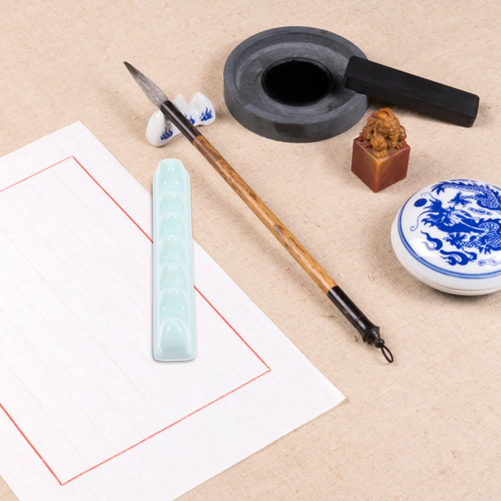 

Premium Ceramic Brush Holder in Jade-Like Finish Calligraphy Pen Stand Home Office Organizer Decorative Writing Tools Storage