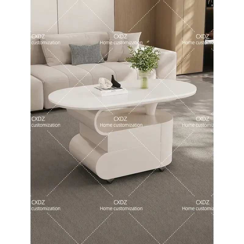 Yiyou cream simple style household small apartment living room multi-functional storage oval rock slab trolley coffee table