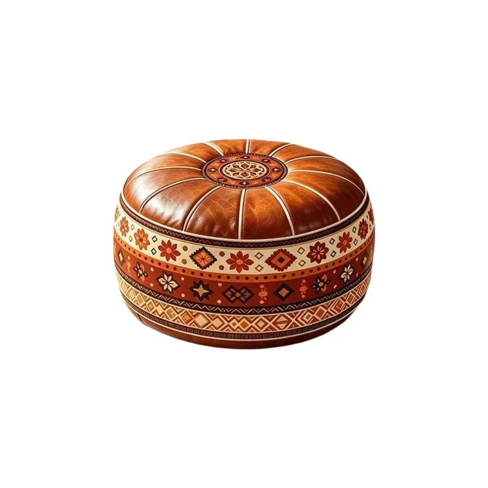 Boho Style Sofa Stool Cover Unstuffed Waterproof Round Footstool Cover Large Capacity Geometric Pattern Clothes Storage Bag