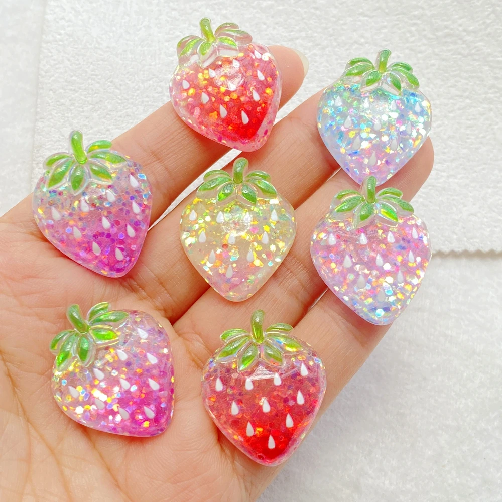 10pcs Glitter Colorful Resin Fruit Strawberry Flat back Stone Figurines Scrapbook DIY Jewelry Decor Crafts