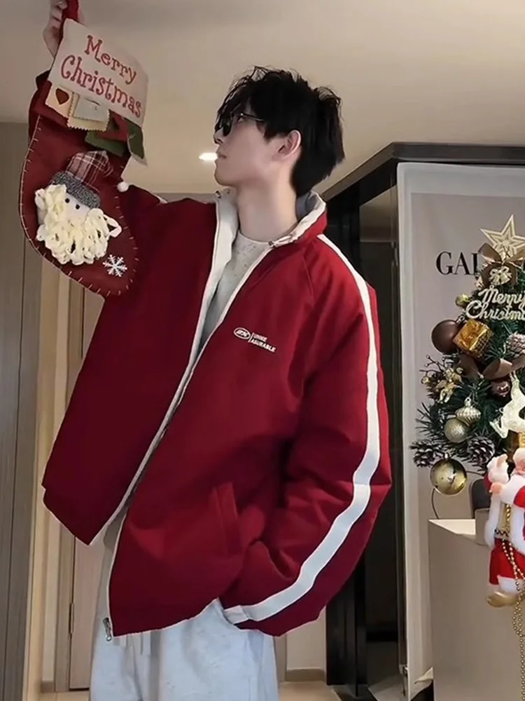 

Двусторонняя мужская зимняя куртка в американском ретро-стиле из хлопка с воротником-стойкой, молодежная модная пуховая куртка для пар, премиум-класса