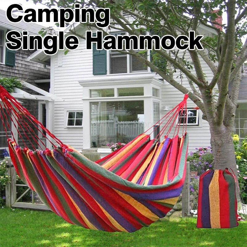 Single Wide Thick Canvas Hammock Outdoor Camping Leisure Swing Chair Portable Hanging Hammock Indoor Home Bedroom Sleeping Bed