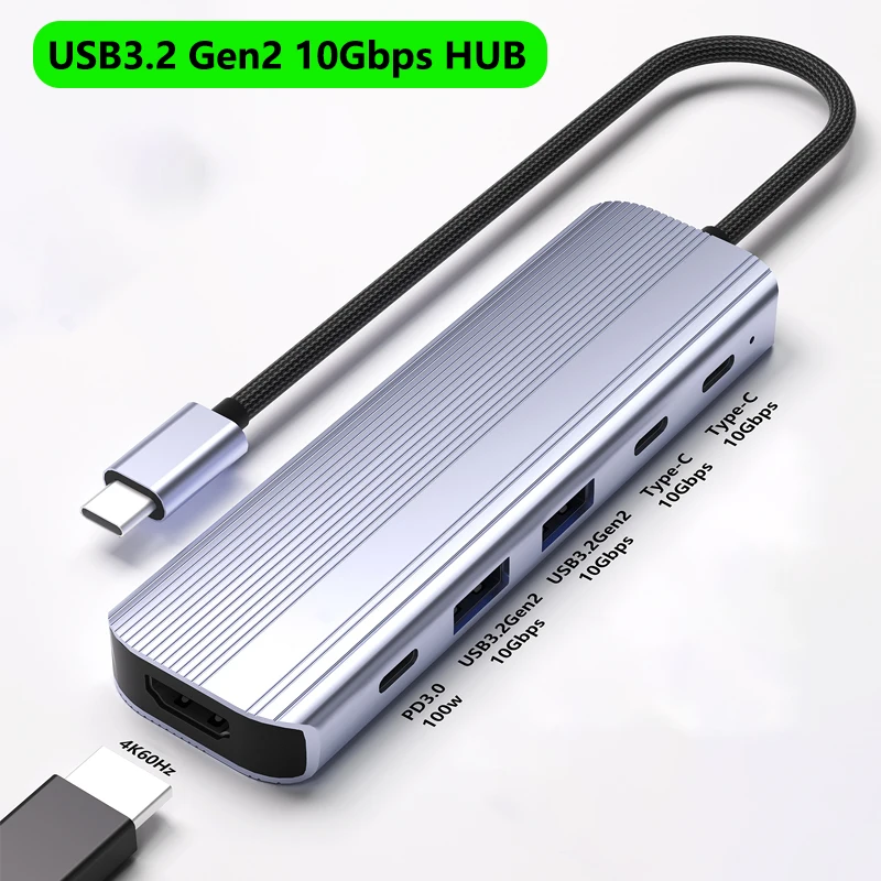 10Gbps USB3.2 Gen2 HUB with PD 100W 4K60Hz USB C Splitter Adapter For Laptop Macbook Air Pro Samsung S23 24 Dex  iPhone 15 16