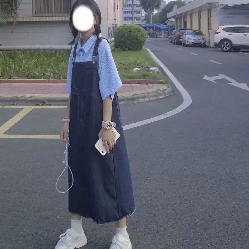 Kleider Frauen Denim Solide Chic Koreanischen Stil Ärmellose Alle-spiel Einfache Lose Beliebte Teenager Freizeit Sommer Kleidung Ins Elegante