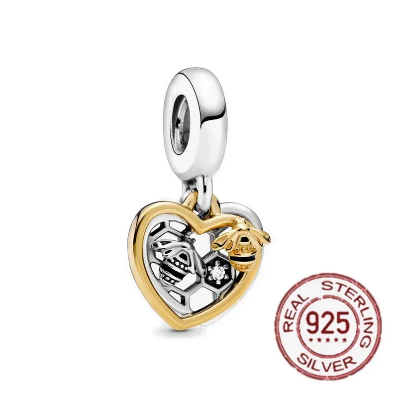 Abalorio dorado de Plata de Ley 925 para mujer, cadena de seguridad con forma de árbol familiar, compatible con pulseras Pandora originales, joyería artesanal