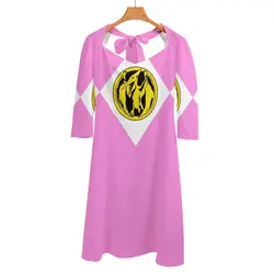 Mmpr Pink Ranger With Coin Back Lacing Backless Dress Square Neck New Plus Size Elegant Women Dress Pink Ranger Coin Hero