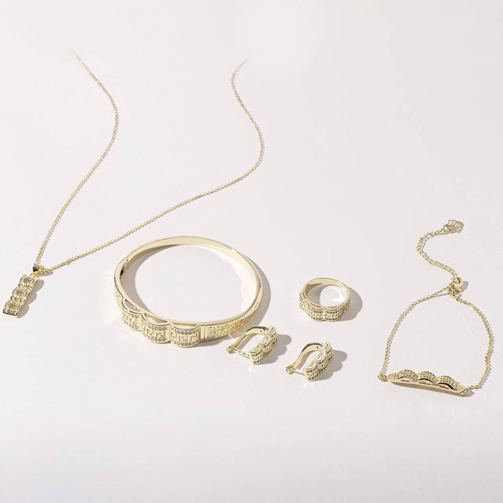 2025 Gorgeous Gold Jewelry Set: Necklace, Bracelet, Ring & Earrings Combo For Women