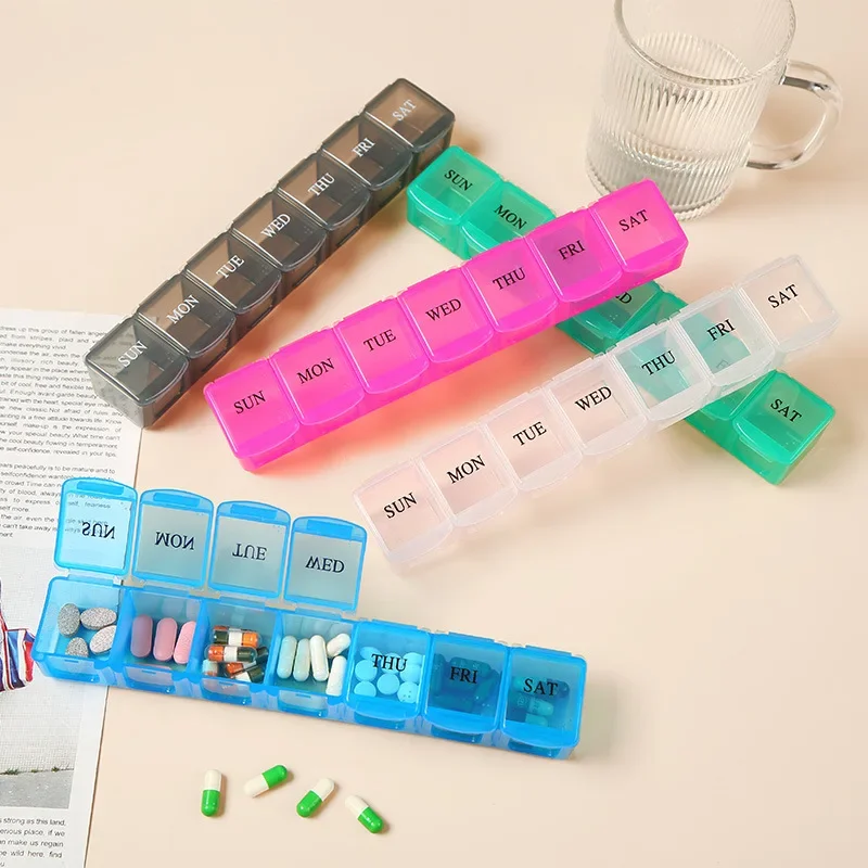 22*4*3cm Week Portable Travel Pill Case Box 7 Days Organizer 7 Grids Pills Container Storage Tablets Vitamins Medicine Fish Oils