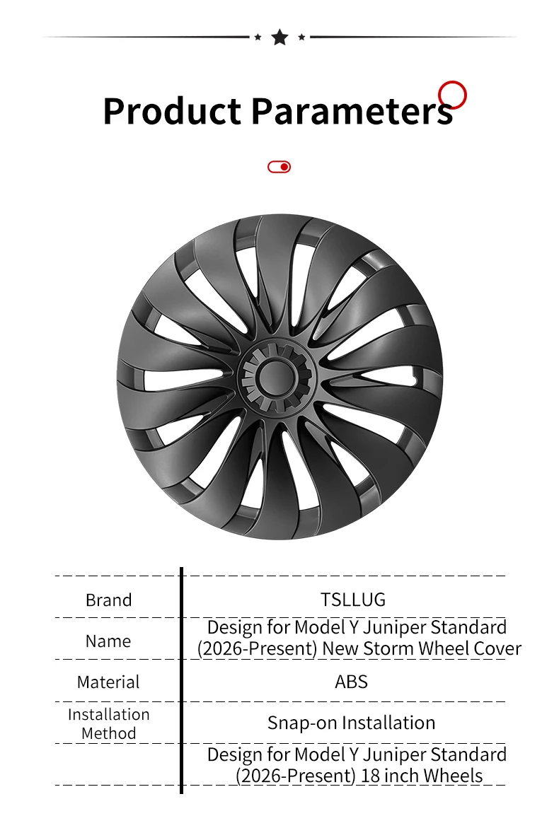 4 Stück für Model Y Juniper Standard 18" Lochfelgen 2026-heute 18 Zoll Neue Radkappe im Storm-Stil für Tesla – Detail 10