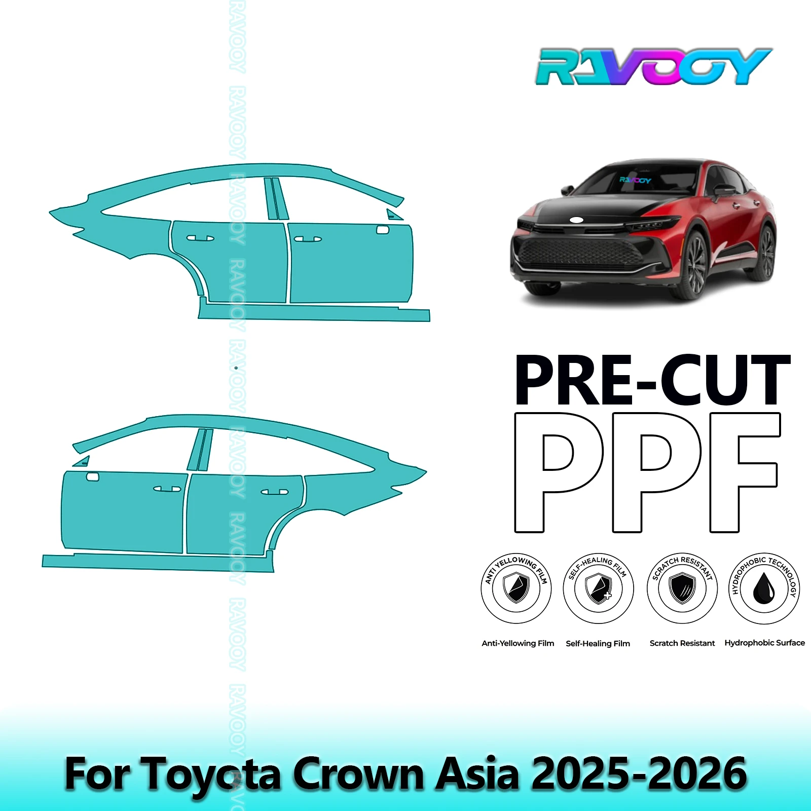 

For Toyota Crown Asia 2025-2026 8.5mil Clear Matte Pre-Cut PPF Door & A/B Pillar Kit TPU Paint Protection Film Set