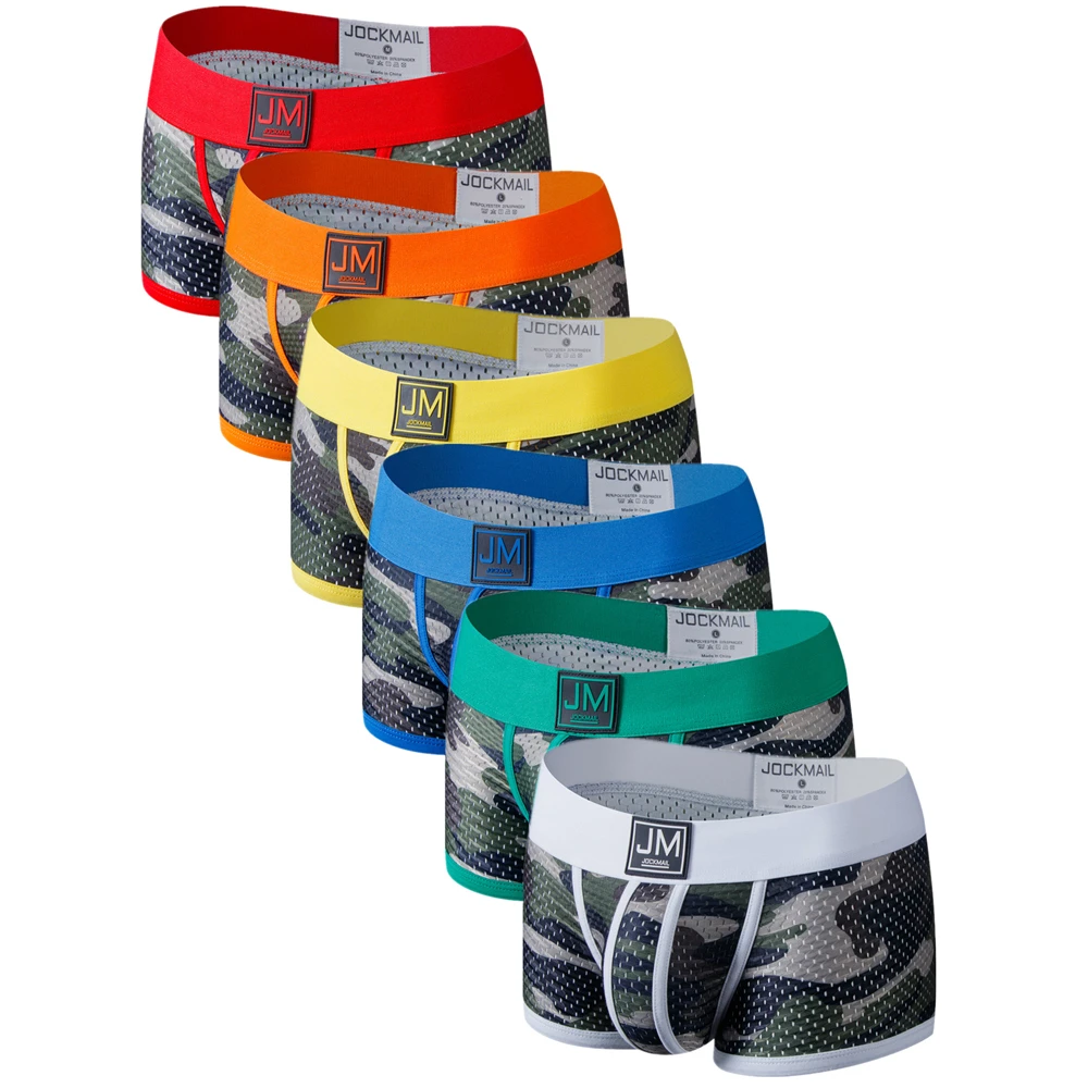 6 sztuk/partia bielizna męska bokserki męskie bokserki Ropa Interior Hombre Calzoncillos oddychająca Hombre Mesh kamuflaż Nylon